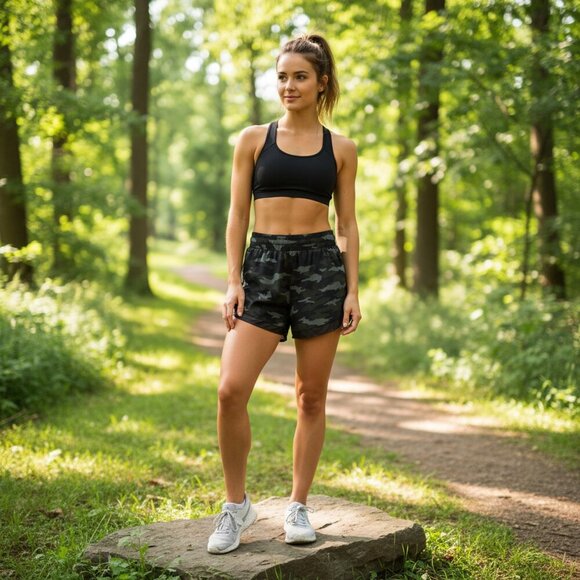 Athleta Camo Athletic Shorts Moisture-Wicking Relaxed Fit | Women’s XS - Picture 2 of 9